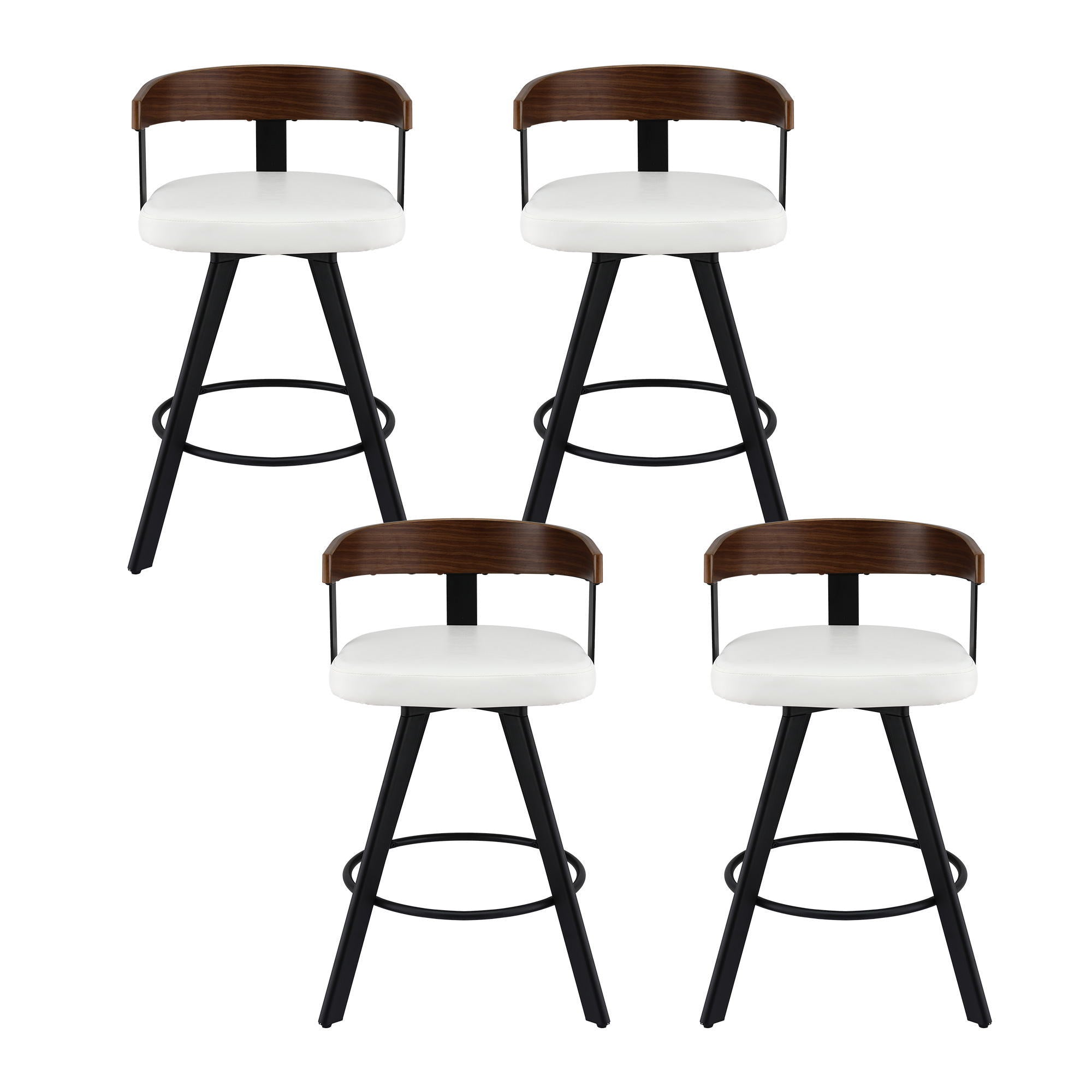 Set of 4 Swivel Bar Stools with Bentwood Back and Metal Legs - White