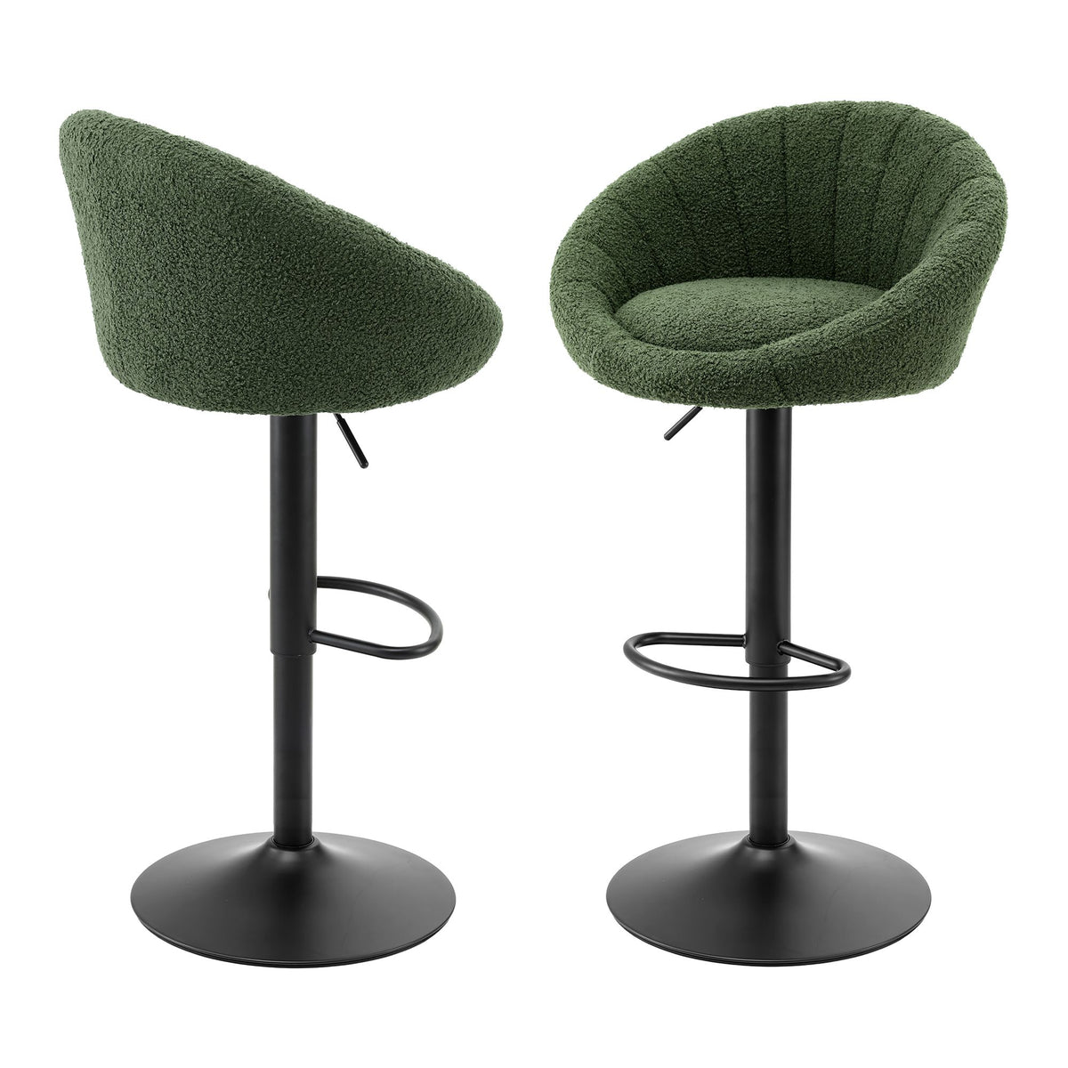 Set of 2 Adjustable Gas Lift Swivel Bar Stools Round Shell Back - Green Boucle