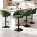 Set of 4 Adjustable Gas Lift Swivel Bar Stools Round Shell Back - Green Boucle