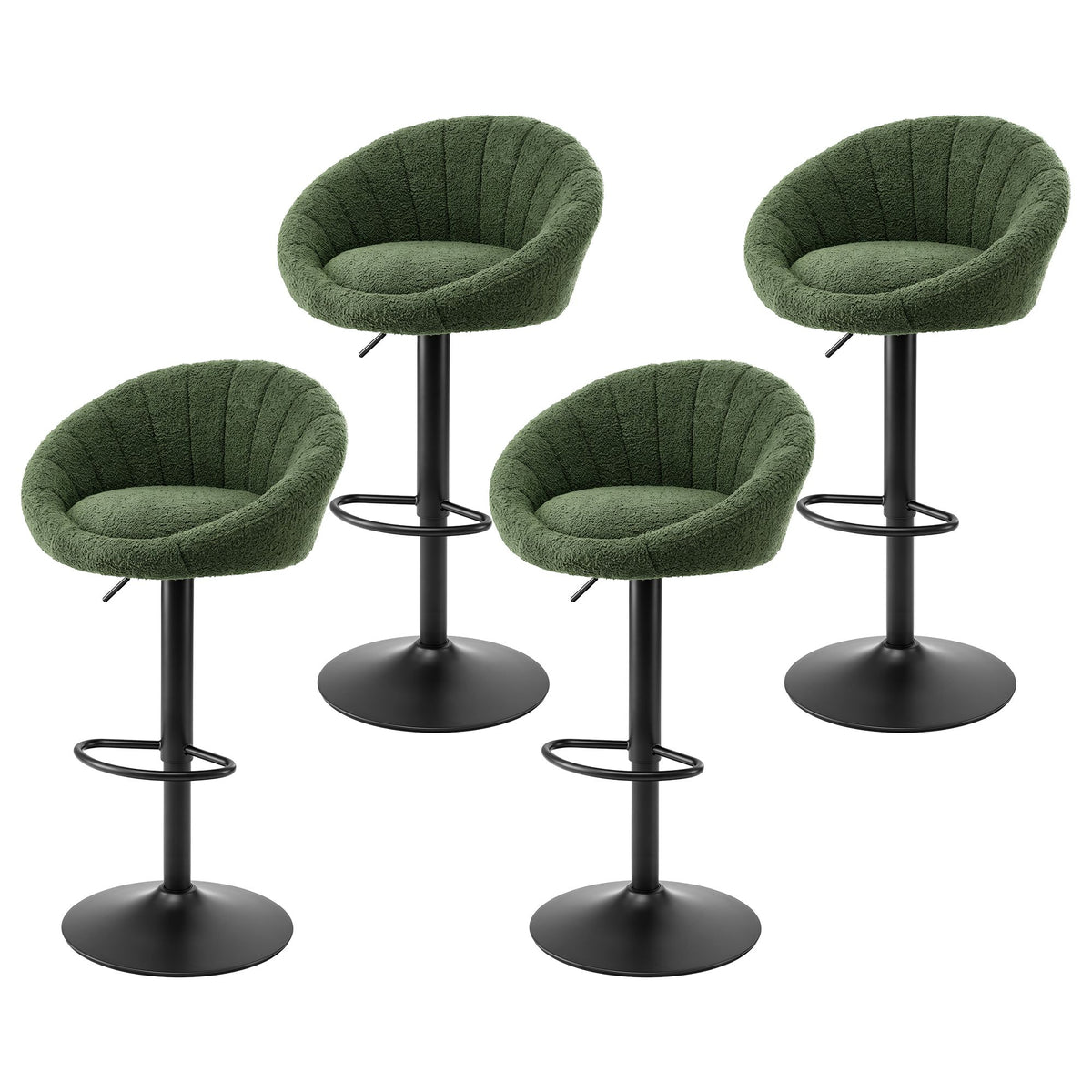 Set of 4 Adjustable Gas Lift Swivel Bar Stools Round Shell Back - Green Boucle