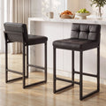 Set of 2 PU Leather Counter Bar Stools 65cm Seat Height with Low Back - Black