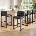 Set of 4 PU Leather Counter Bar Stools 65cm Seat Height with Low Back - Black