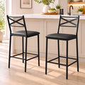 Set of 2 Counter Height Bar Stools 66cm with Backrest and PU Cushioned Seat - Black