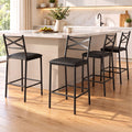 Set of 4 Counter Bar Stools 66cm with Backrest and PU Cushioned Seat - Black