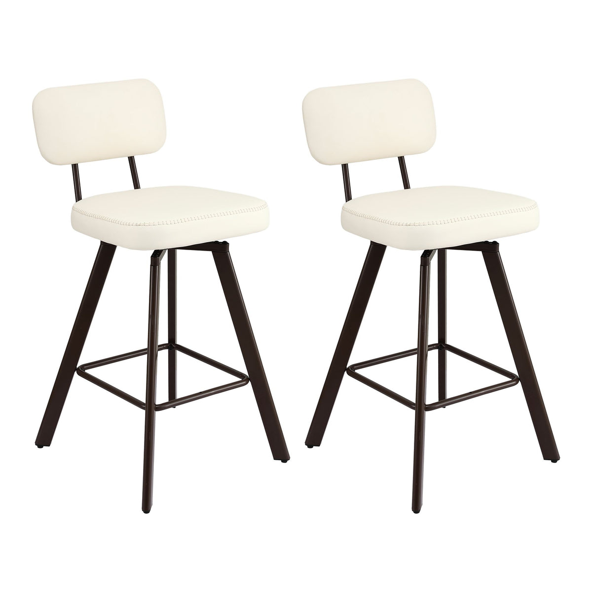 Set of 2 Swivel Counter Bar Stools 68cm with Padded Backrest - Beige