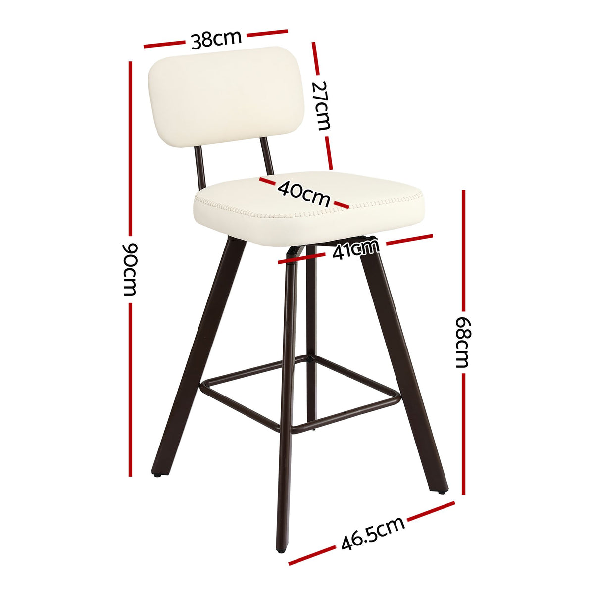 Set of 2 Swivel Counter Bar Stools 68cm with Padded Backrest - Beige