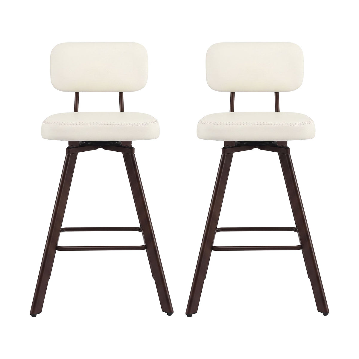 Set of 2 Swivel Counter Bar Stools 68cm with Padded Backrest - Beige