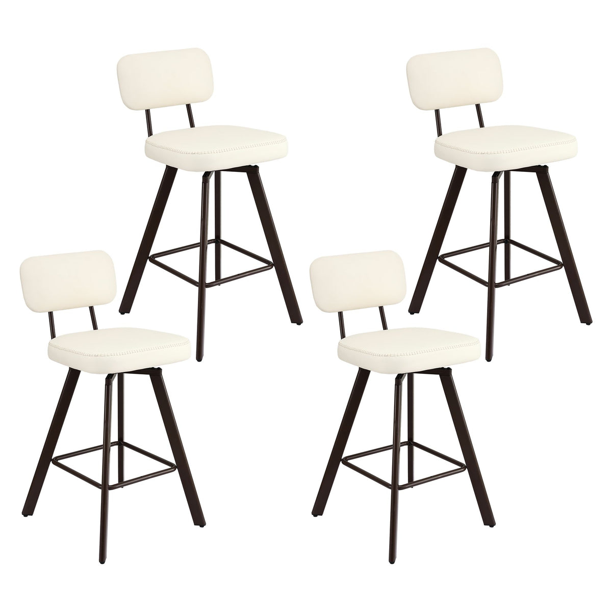 Set of 4 Swivel Counter Bar Stools 68cm with Padded Backrest - Beige