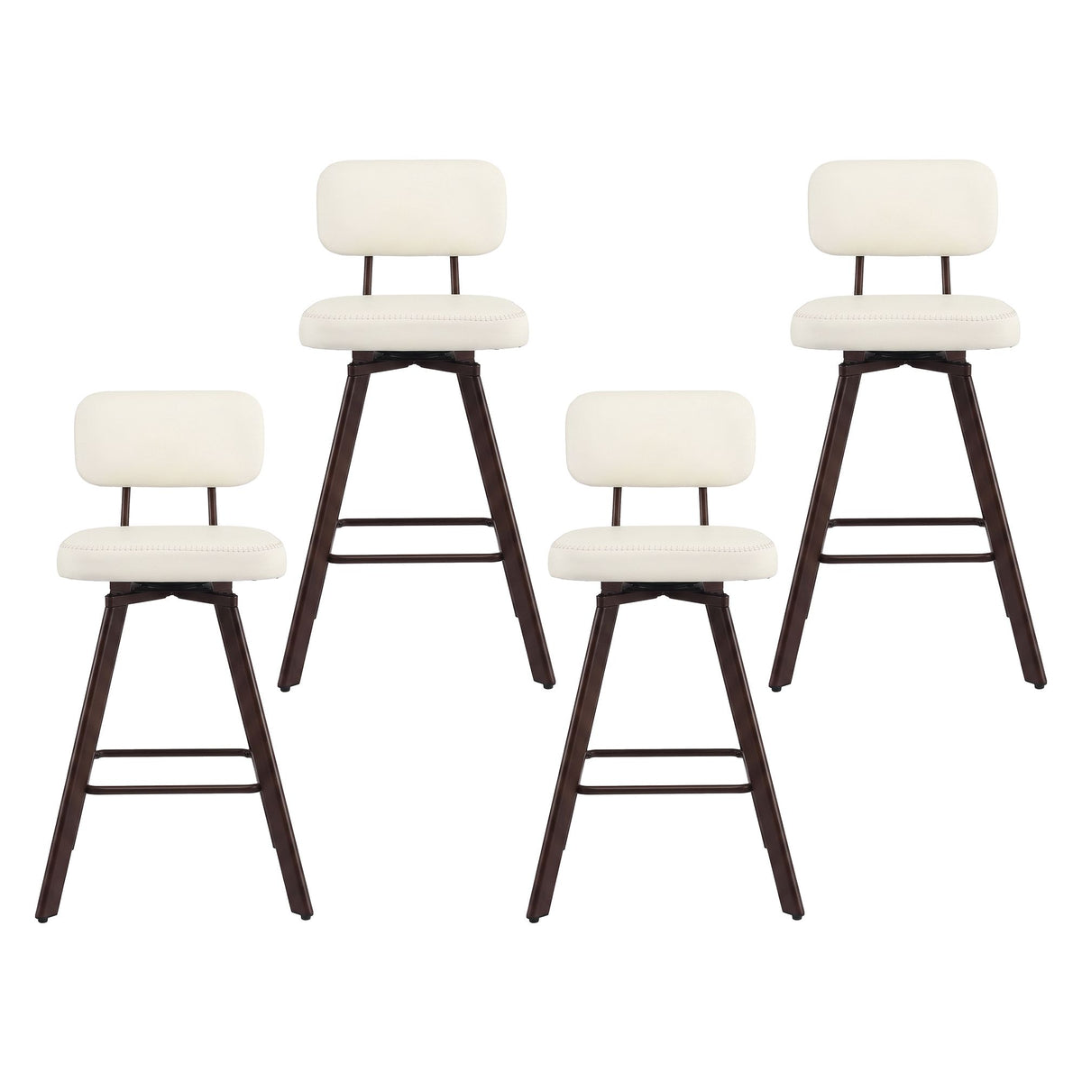 Set of 4 Swivel Counter Bar Stools 68cm with Padded Backrest - Beige