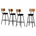 Set of 4 Ronan Industrial Leather Bar Stools - Black