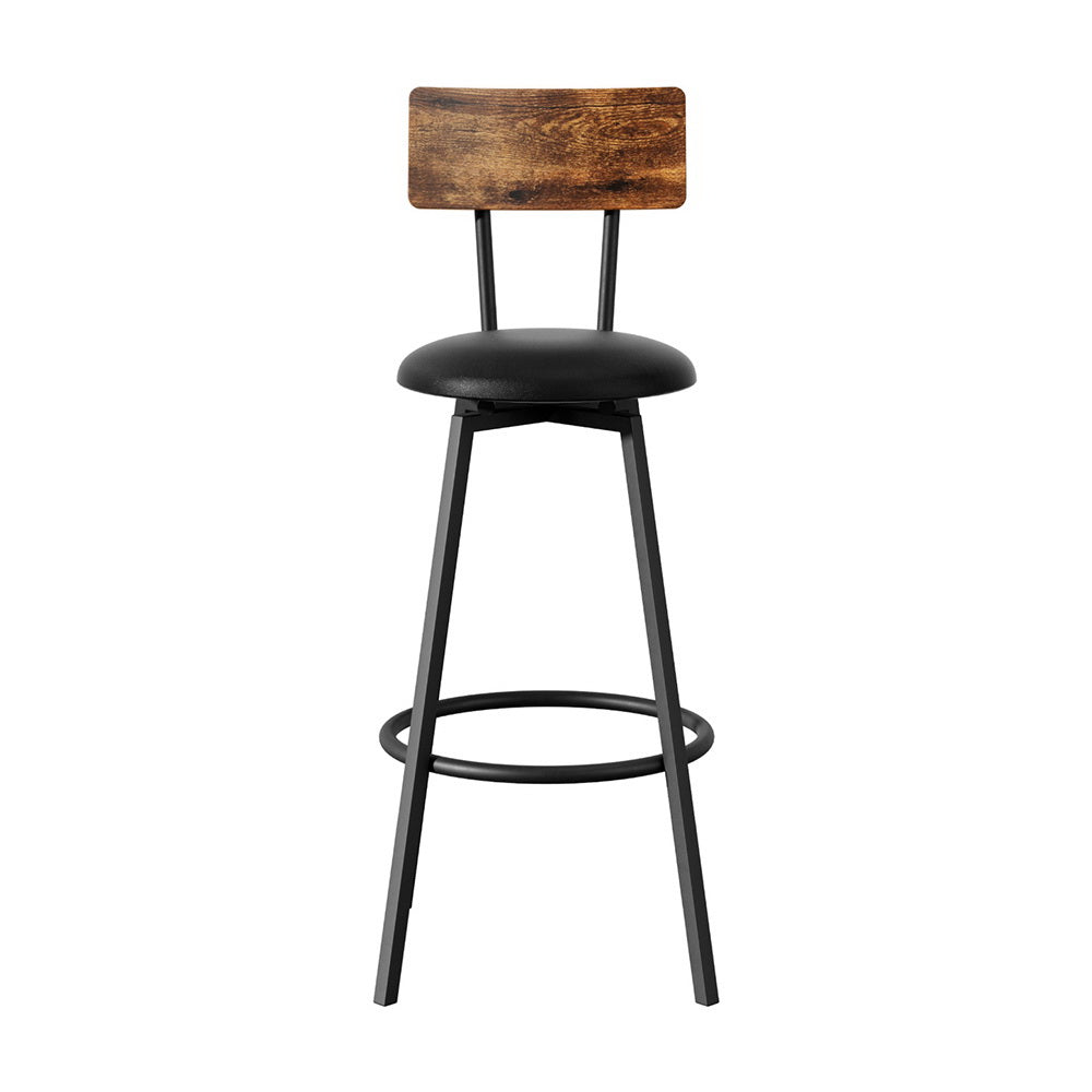 Set of 4 Ronan Industrial Leather Bar Stools - Black