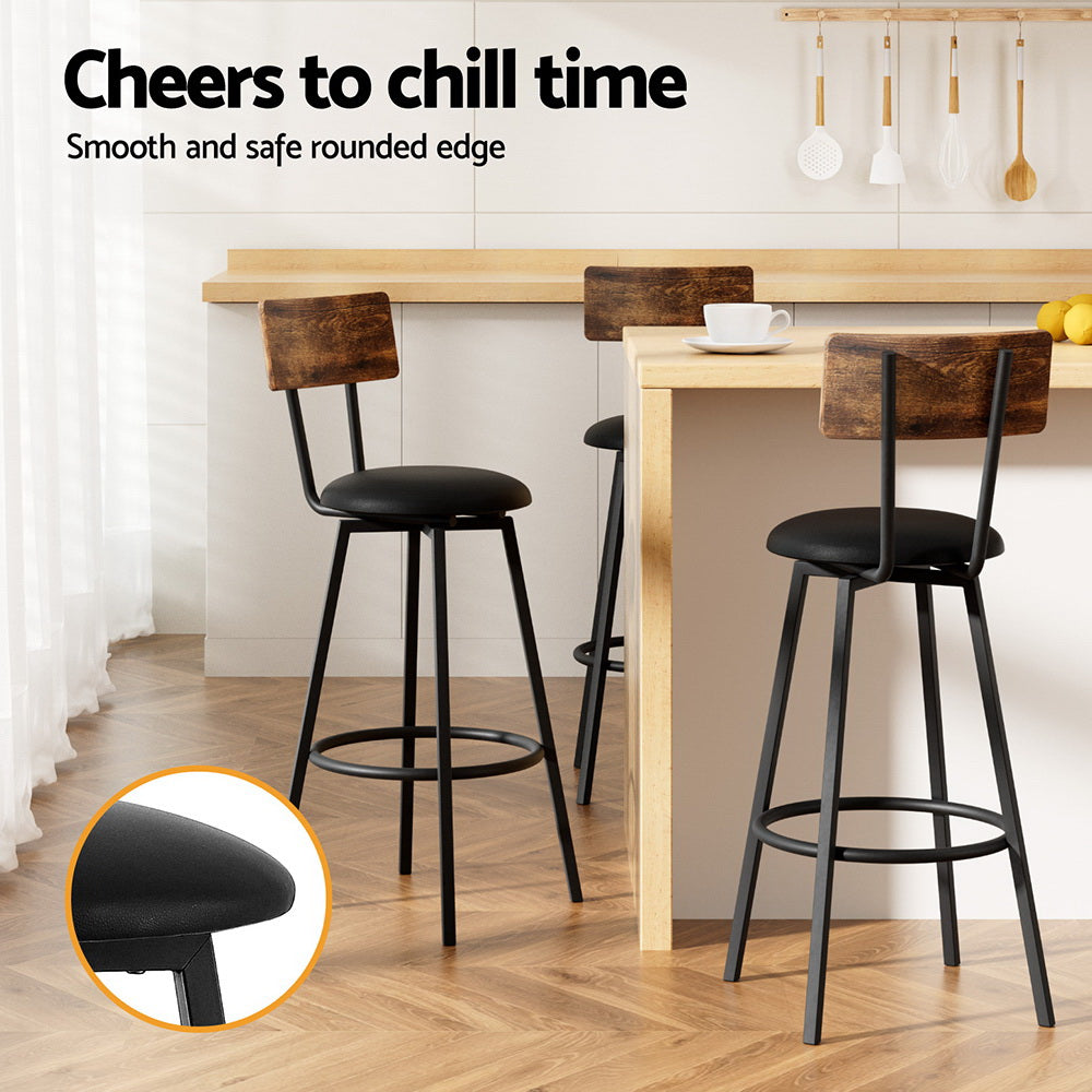 Set of 4 Ronan Industrial Leather Bar Stools - Black