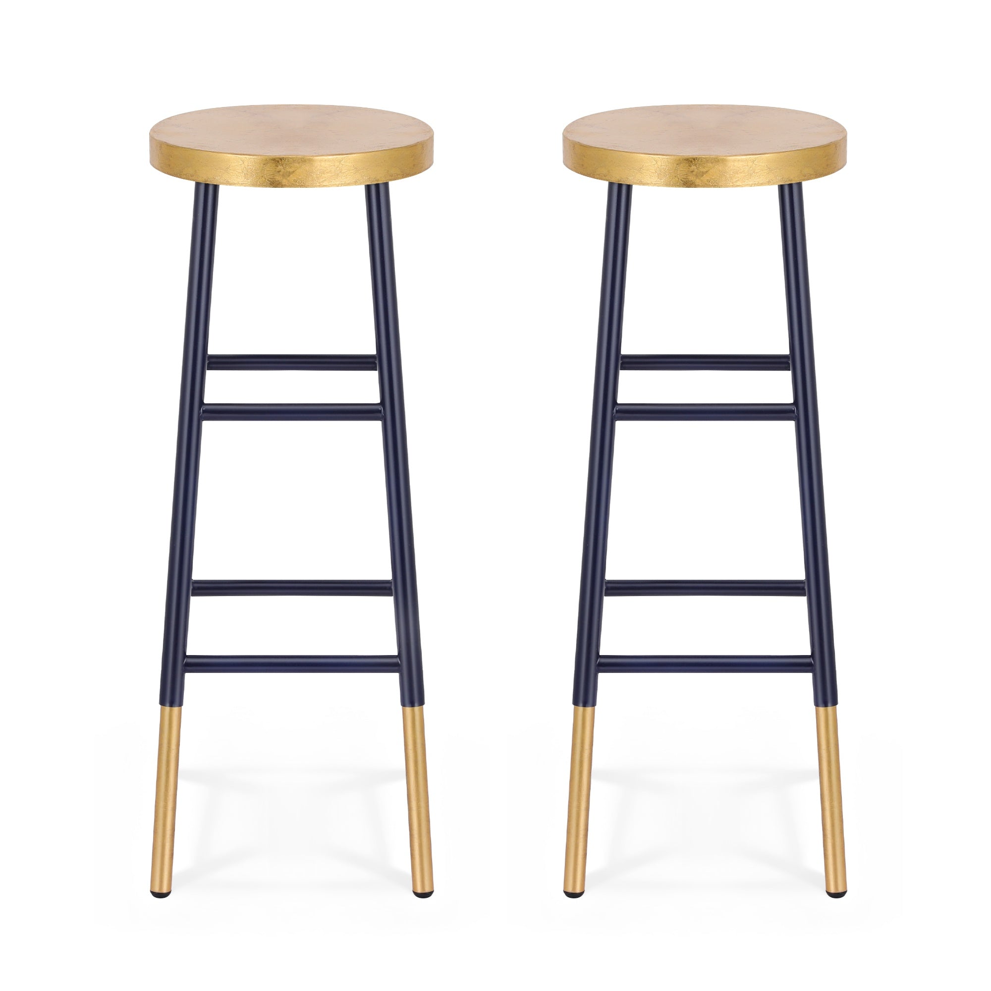 2x Bar Stools Metal Gold Navy