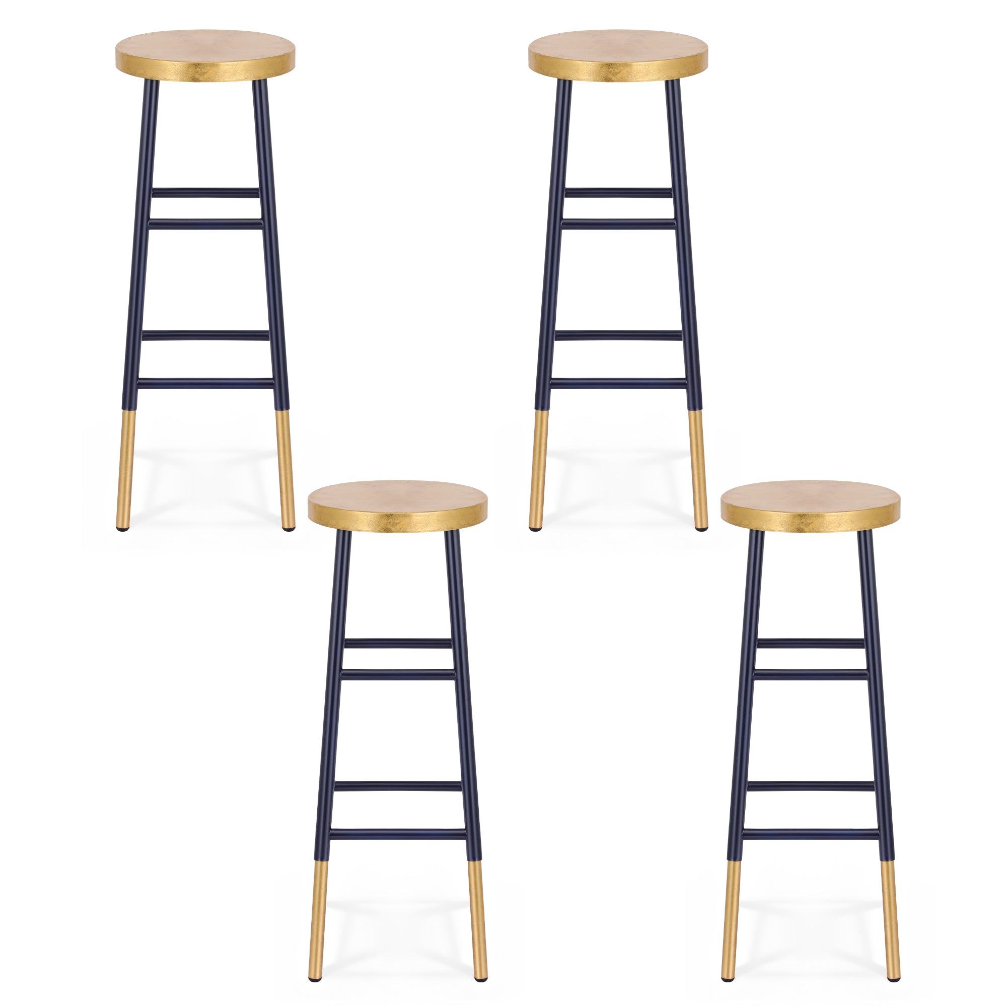 4x Bar Stools Metal Gold Navy