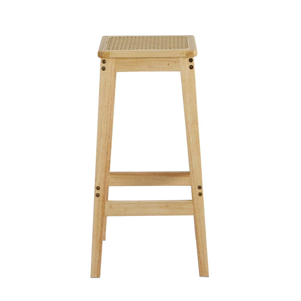 Set of 2 Rattan Seat Rubber Wood Bar Stools