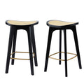 Set of 2 Rattan Seat Bamboo Bar Stools - Black