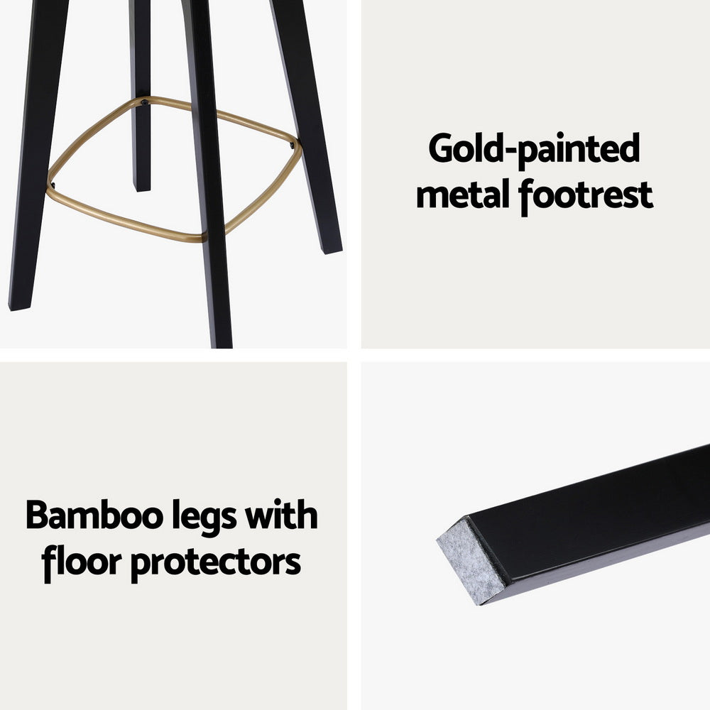 Set of 2 Rattan Seat Bamboo Bar Stools - Black