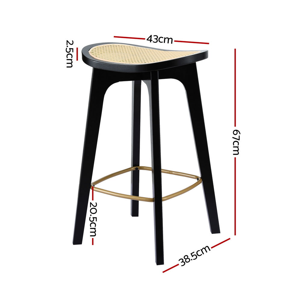 Set of 4 Rattan Seat Bamboo Bar Stools - Black