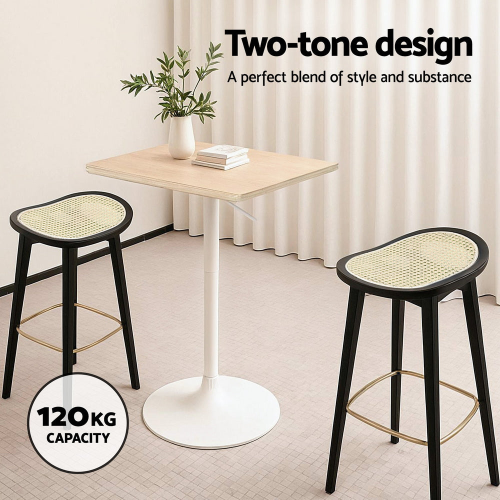 Set of 4 Rattan Seat Bamboo Bar Stools - Black