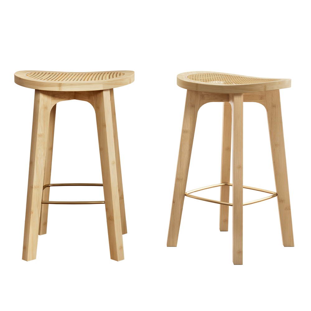 Set of 2 Rattan Seat Bamboo Bar Stools