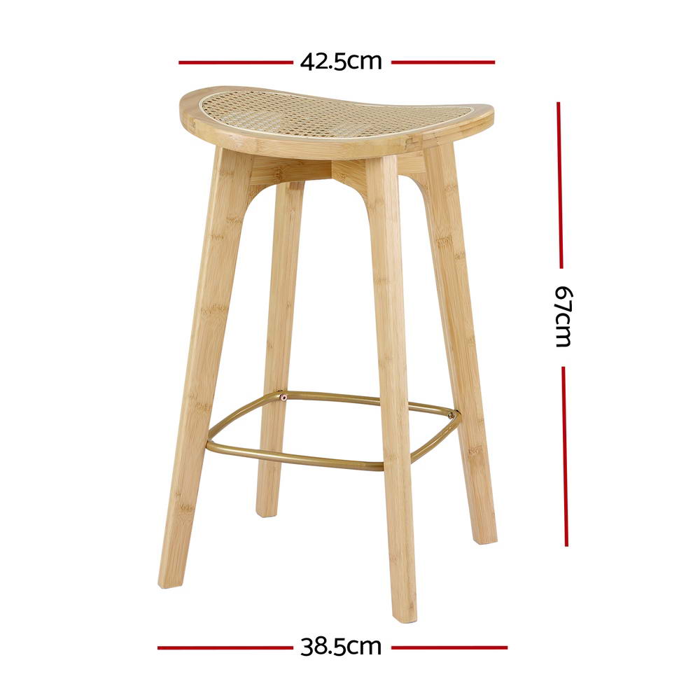 Set of 2 Rattan Seat Bamboo Bar Stools