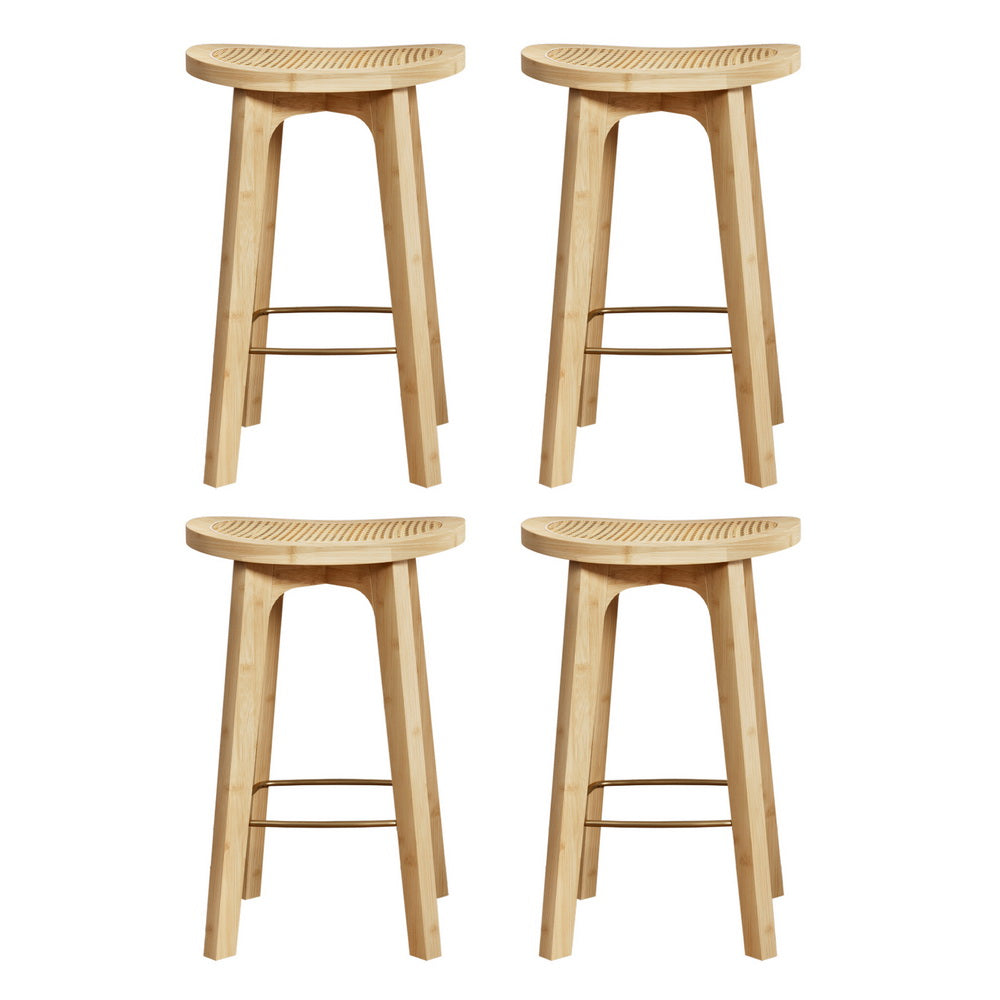 4x Bar Stools Bamboo Rattan Stool Counter Chair Kitchen Barstools