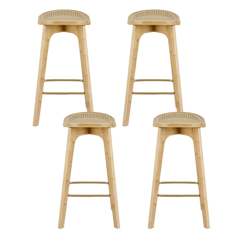 Set of 4 Rattan Seat Bamboo Bar Stools