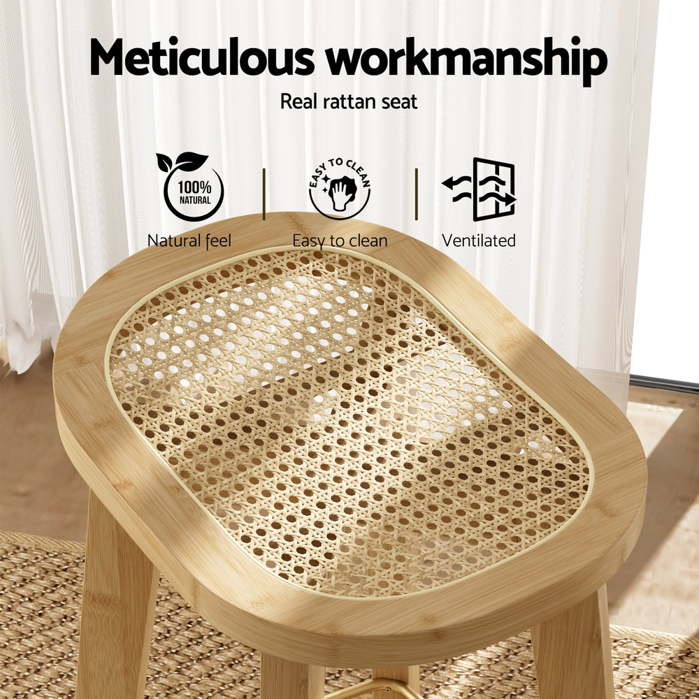 Set of 4 Rattan Seat Bamboo Bar Stools