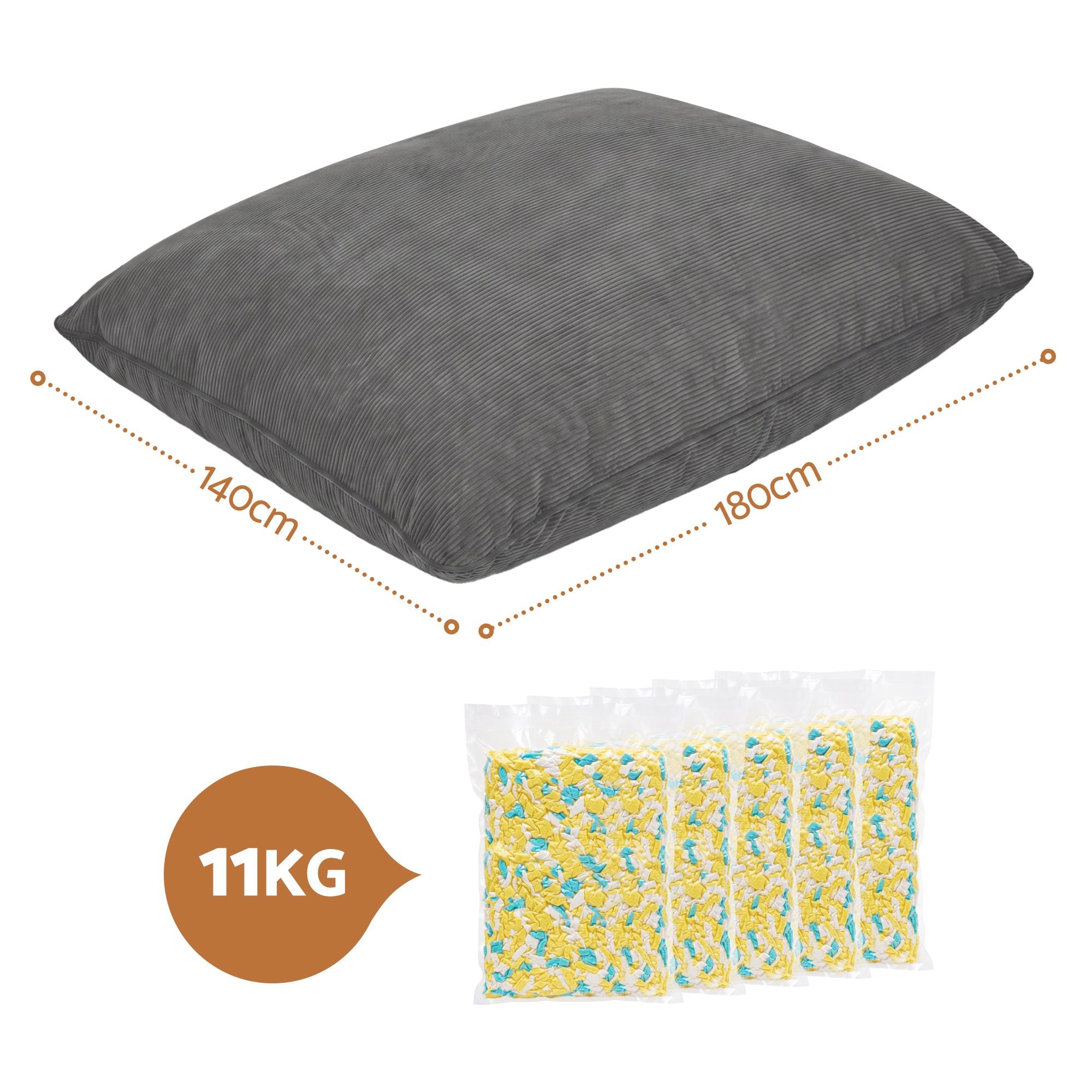 3 in 1 Bean Bag Chair with Filler Convertible Bean Bag for Adults, Corduroy DIY Stuffed Bean Bag Sofa Washable for Living Room Bedroom, Grey