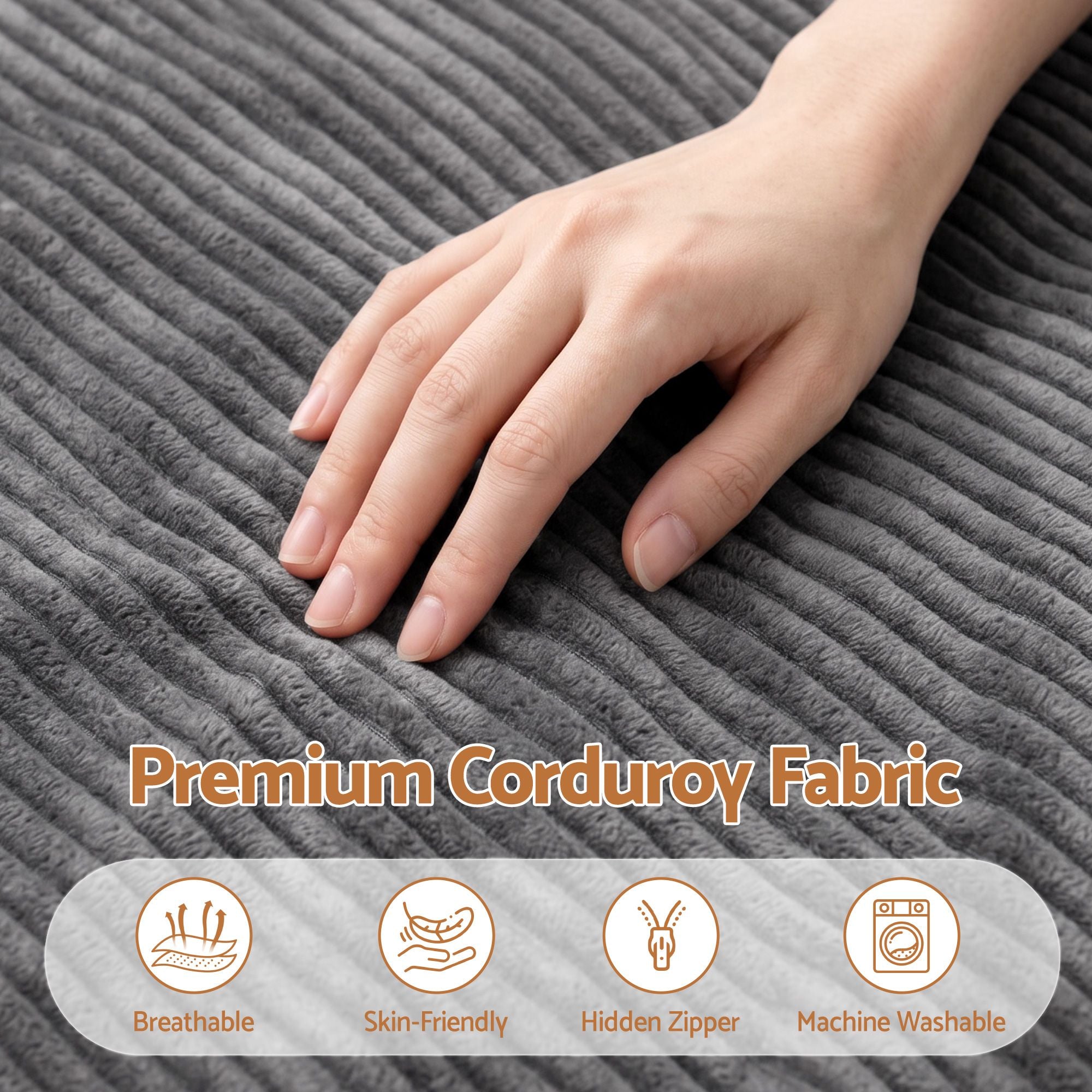 3 in 1 Bean Bag Chair Cover (No Filler) Convertible Bean Bag for Adults, Corduroy Stuffed Animal Storage Bean Bag Cover Washable for Living Room Bedroom, Grey