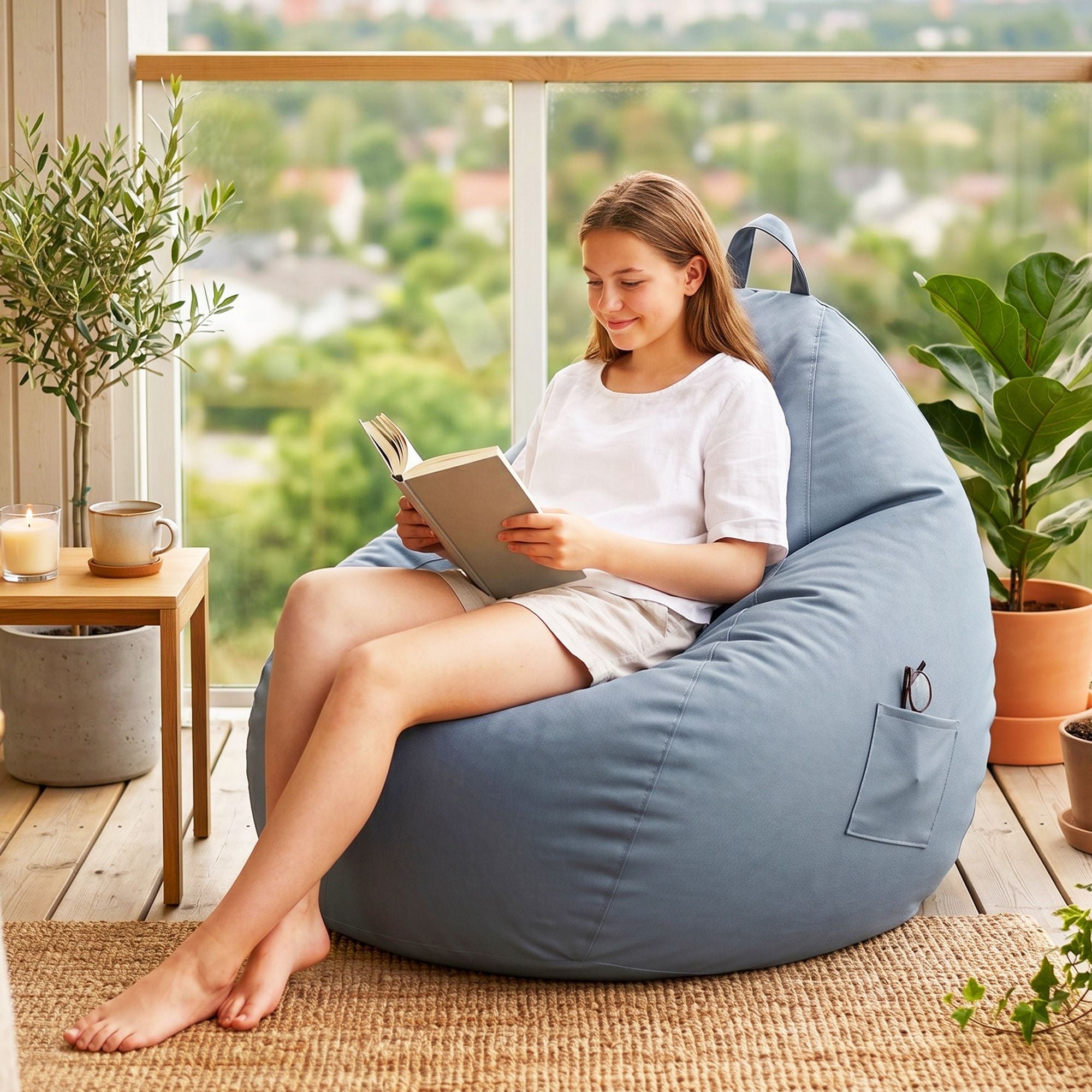 Outdoor Bean Bag Chair Cover (No Filler) Splash-Proof Beanbag Sofacover for Adults Teens Kids Stuffable Bean Bag Cover for Patio Poolside Relaxing, Grey