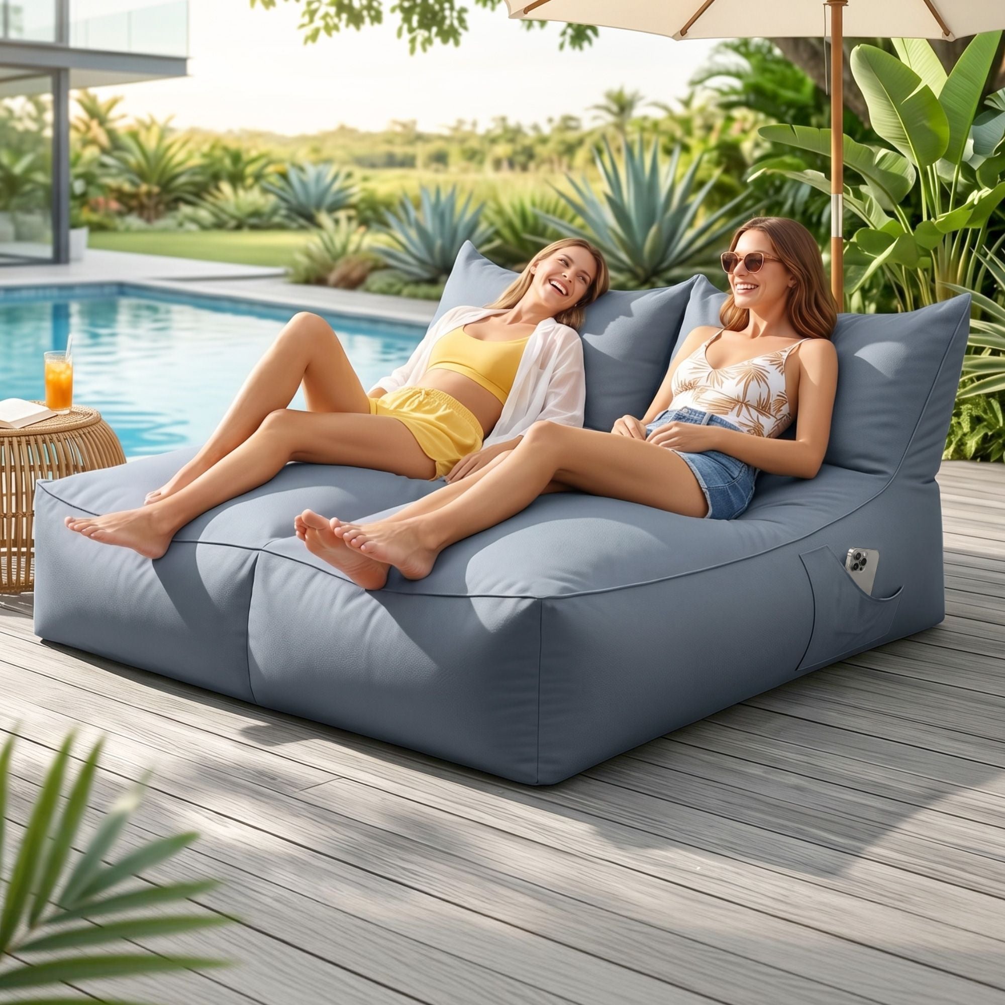 Outdoor Bean Bag Chair Cover (No Filler) 2 Seater Beanbag Lounge Sofacover Adults Splash-Proof Large Bean Bag Cover for Patio Poolside Relaxing Indoor, Grey