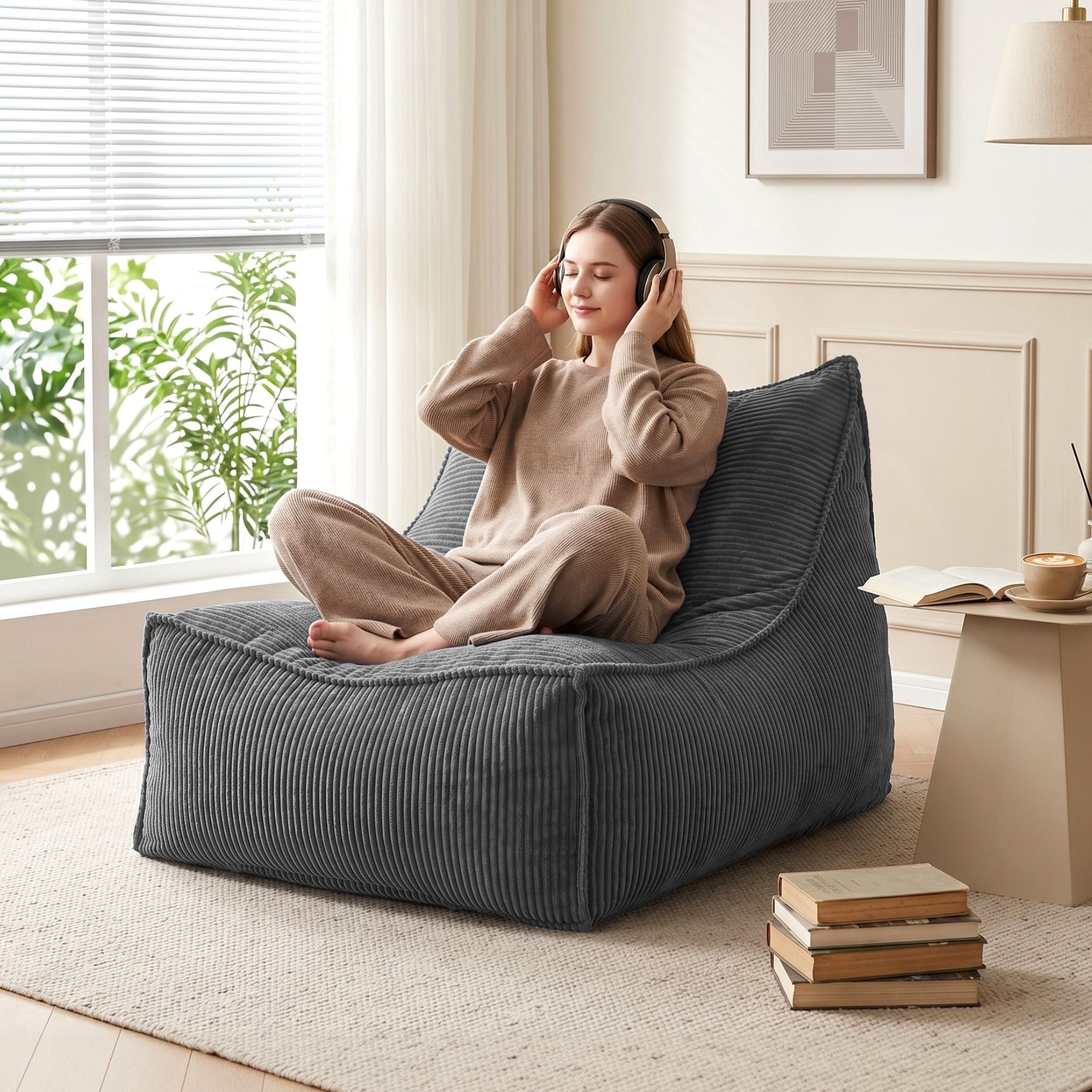 Bean Bag Chair Cover (No Filler) Soft Corduroy Stuffed Animal Storage Bean Bag Cover for Adults, Washable Lazy Sofa Cover for Living Room Bedroom, Grey