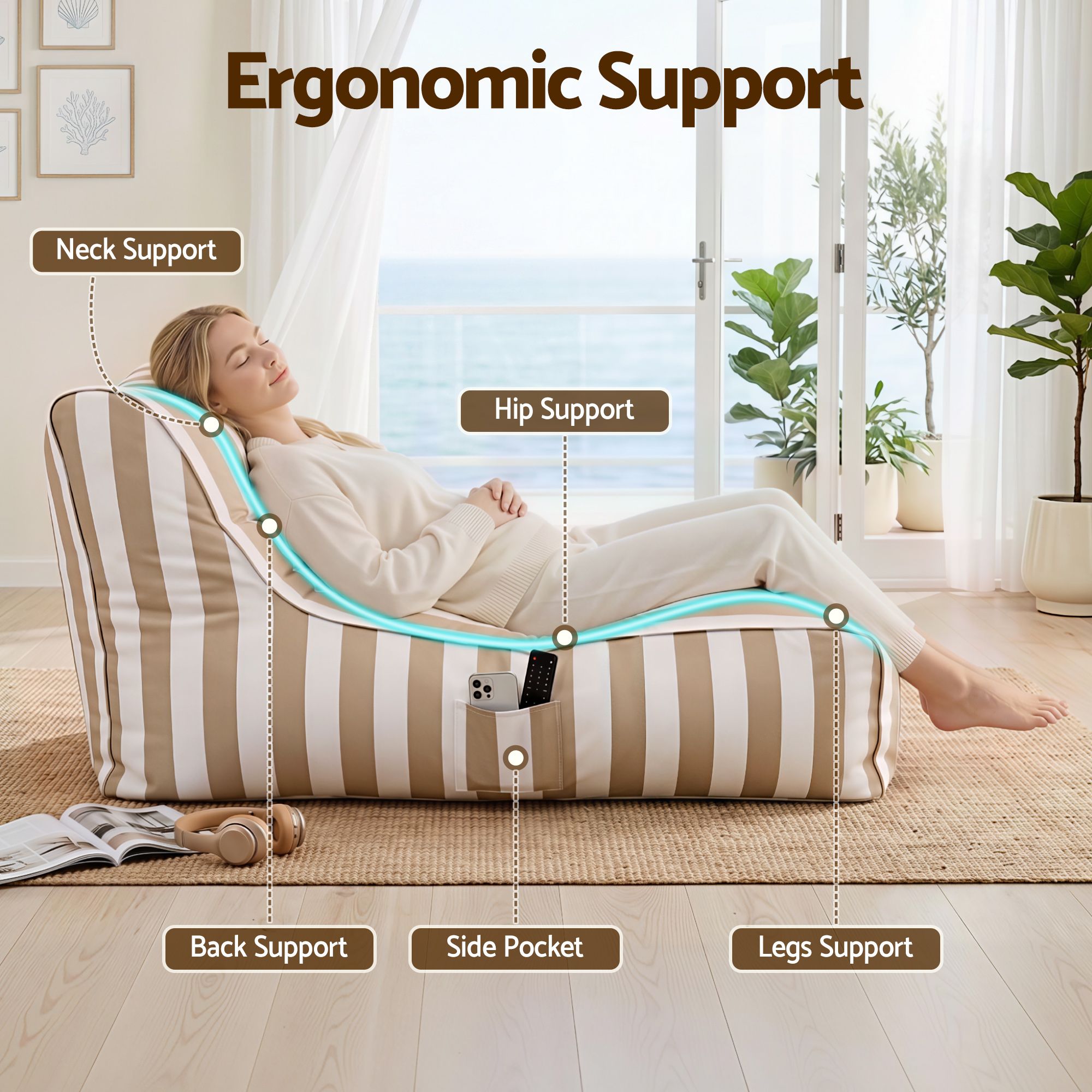 Outdoor Bean Bag Chair Cover (No Filler) Splash-Proof Beanbag Lounge Sofacover Stuffed Animal Storage Bean Bag Cover for Patio Poolside Relaxing, Taupe