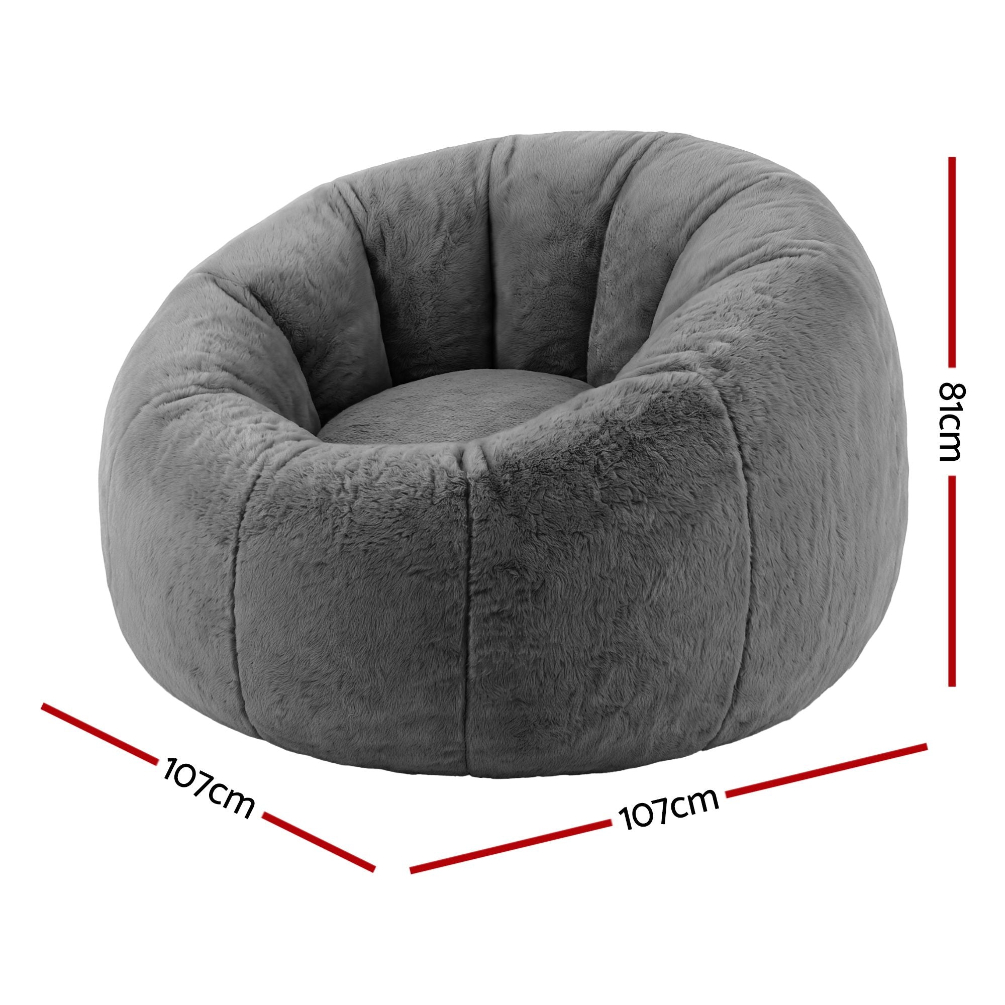 Bean Bag Chair Cover (No Filler) Soft Faux Fur Beanbag Cover Large Round Stuffed Animal Storage Bean Bag Cover Washable Lazy Sofa Cover for Adults Kids Teens, Grey