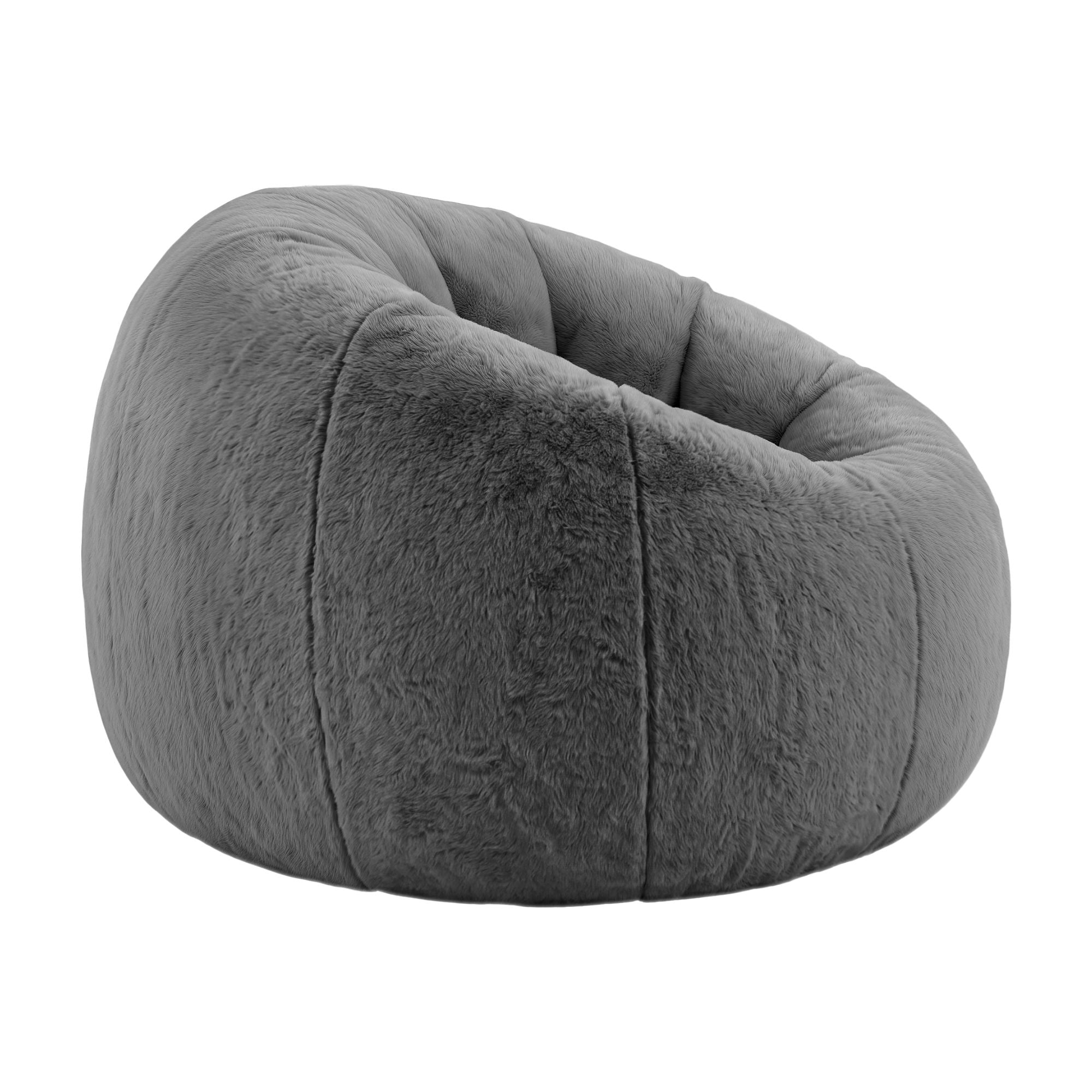 Bean Bag Chair Cover (No Filler) Soft Faux Fur Beanbag Cover Large Round Stuffed Animal Storage Bean Bag Cover Washable Lazy Sofa Cover for Adults Kids Teens, Grey