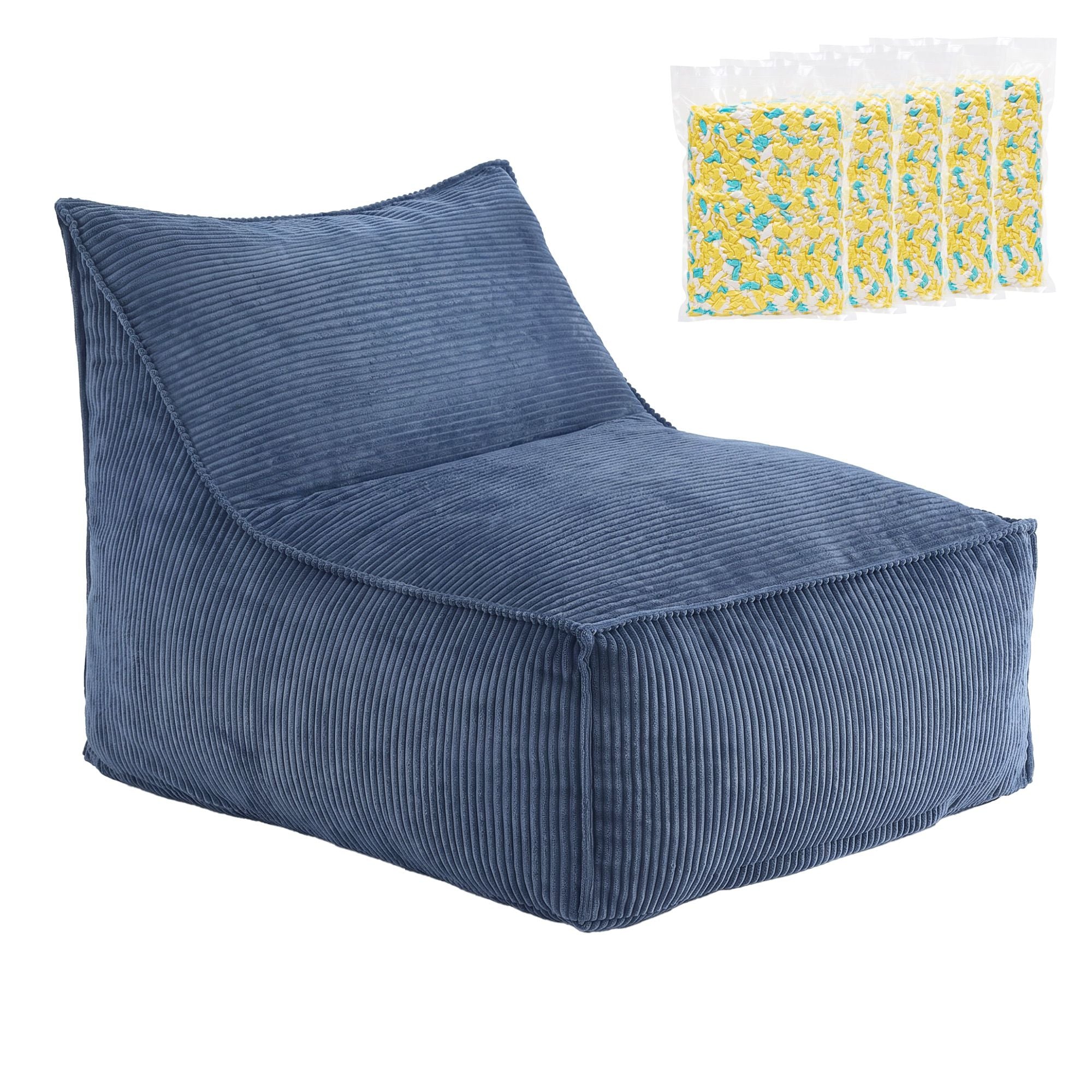 Bean Bag Chair Cover with Filler Soft Corduroy DIY Stuffed Animal Storage Bean Bag for Adults, Washable Lazy Sofa for Living Room Bedroom, Blue