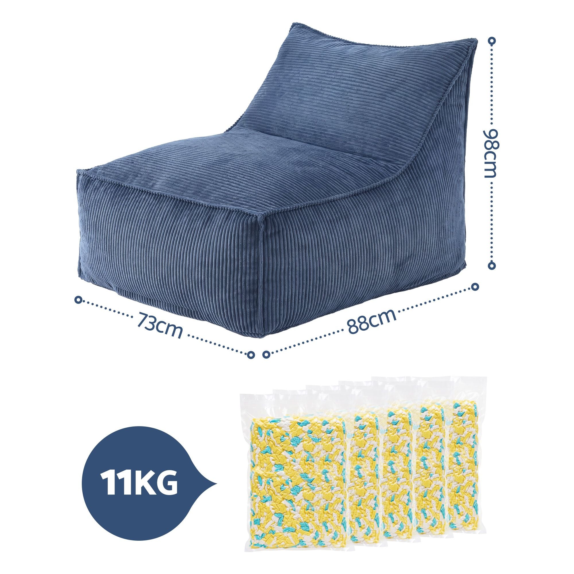 Bean Bag Chair Cover with Filler Soft Corduroy DIY Stuffed Animal Storage Bean Bag for Adults, Washable Lazy Sofa for Living Room Bedroom, Blue