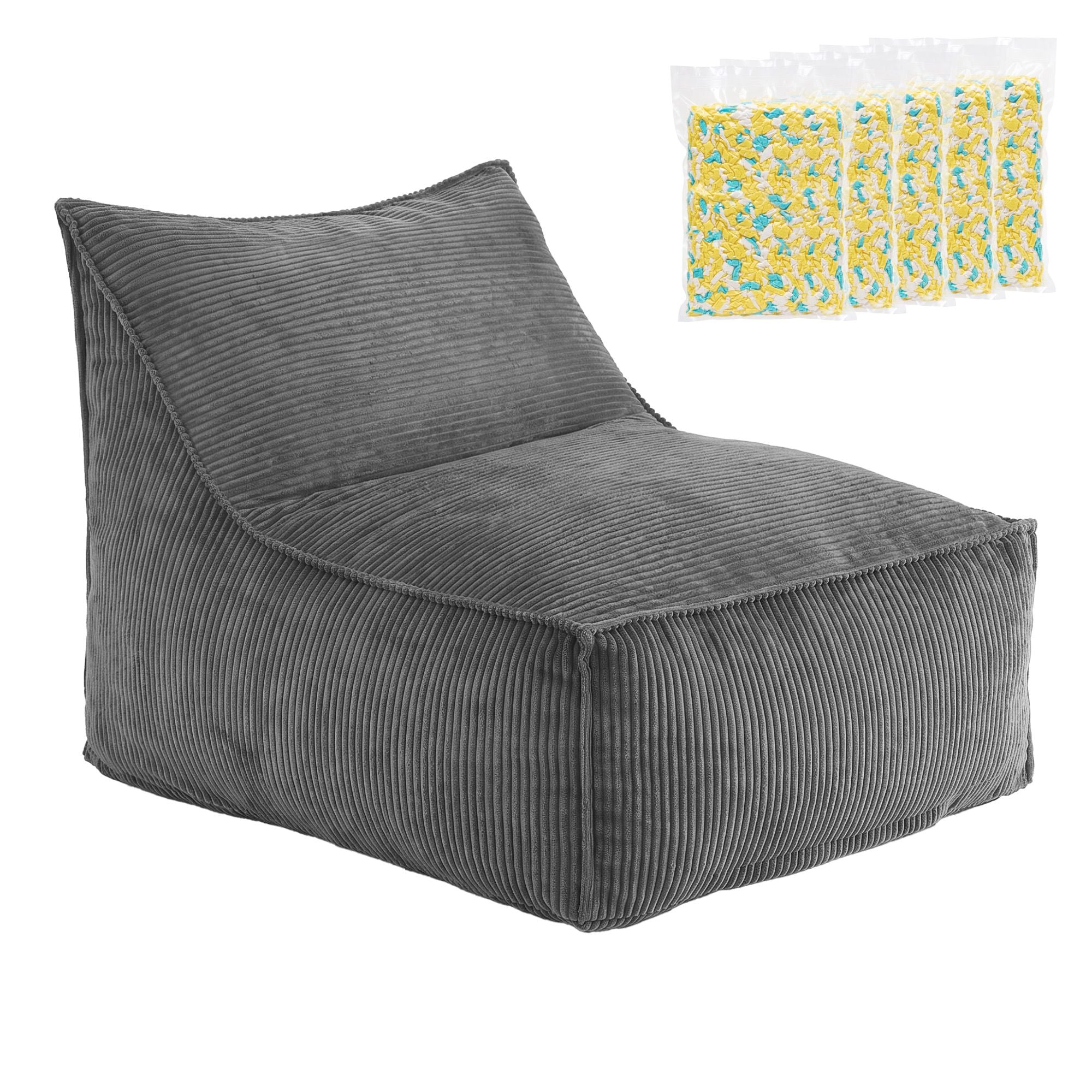 Bean Bag Chair Cover with Filler Soft Corduroy DIY Stuffed Animal Storage Bean Bag for Adults, Washable Lazy Sofa for Living Room Bedroom, Grey