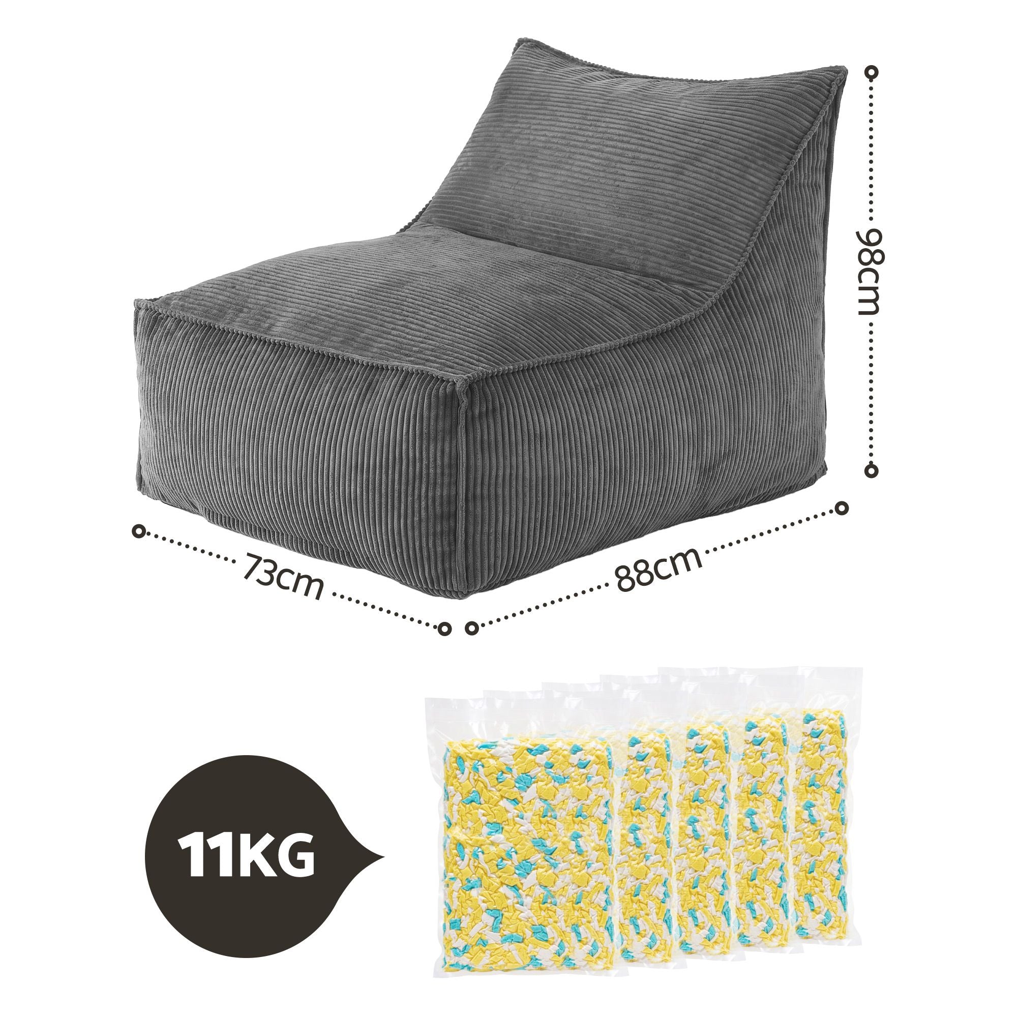 Bean Bag Chair Cover with Filler Soft Corduroy DIY Stuffed Animal Storage Bean Bag for Adults, Washable Lazy Sofa for Living Room Bedroom, Grey