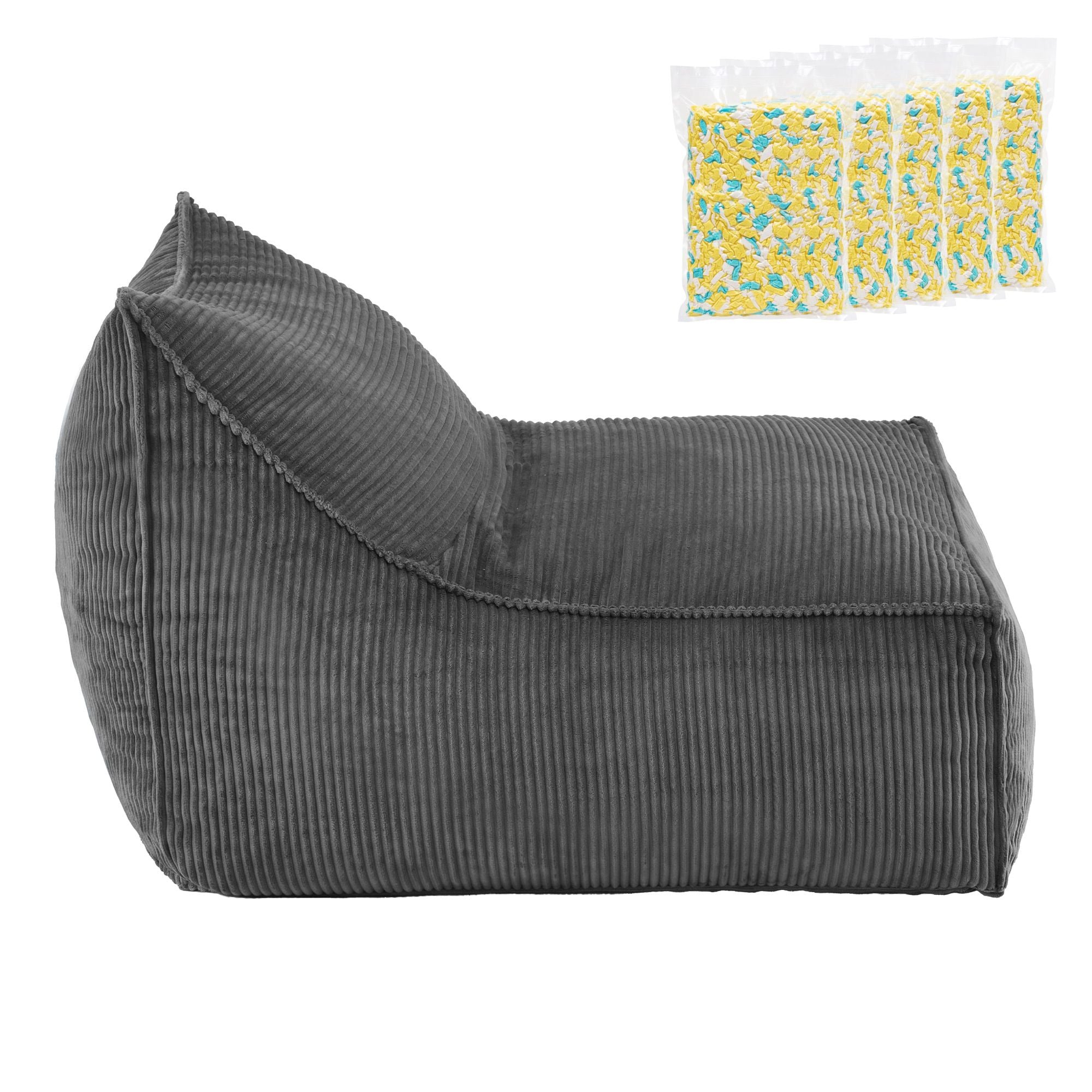 Bean Bag Chair Cover with Filler Soft Corduroy DIY Stuffed Animal Storage Bean Bag for Adults, Washable Lazy Sofa for Living Room Bedroom, Grey