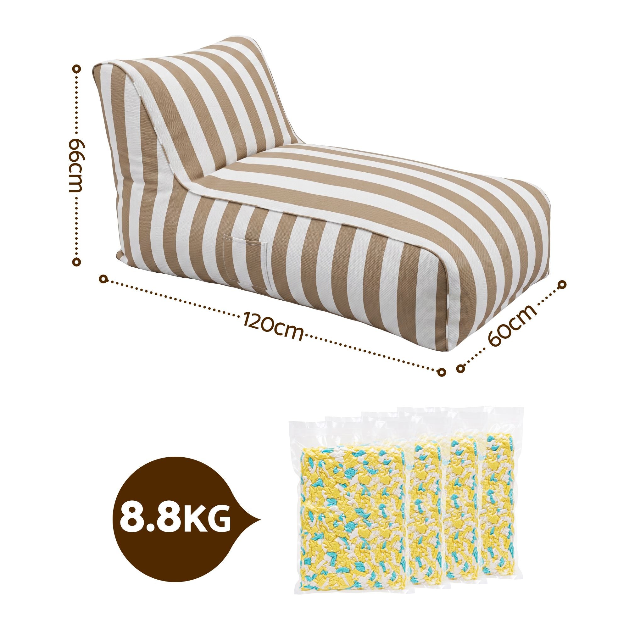 Outdoor Bean Bag Chair with Filler Splash-Proof Beanbag Lounge DIY Stuffed Animal Storage Bean Bag Washable for Patio Poolside Relaxing, Taupe