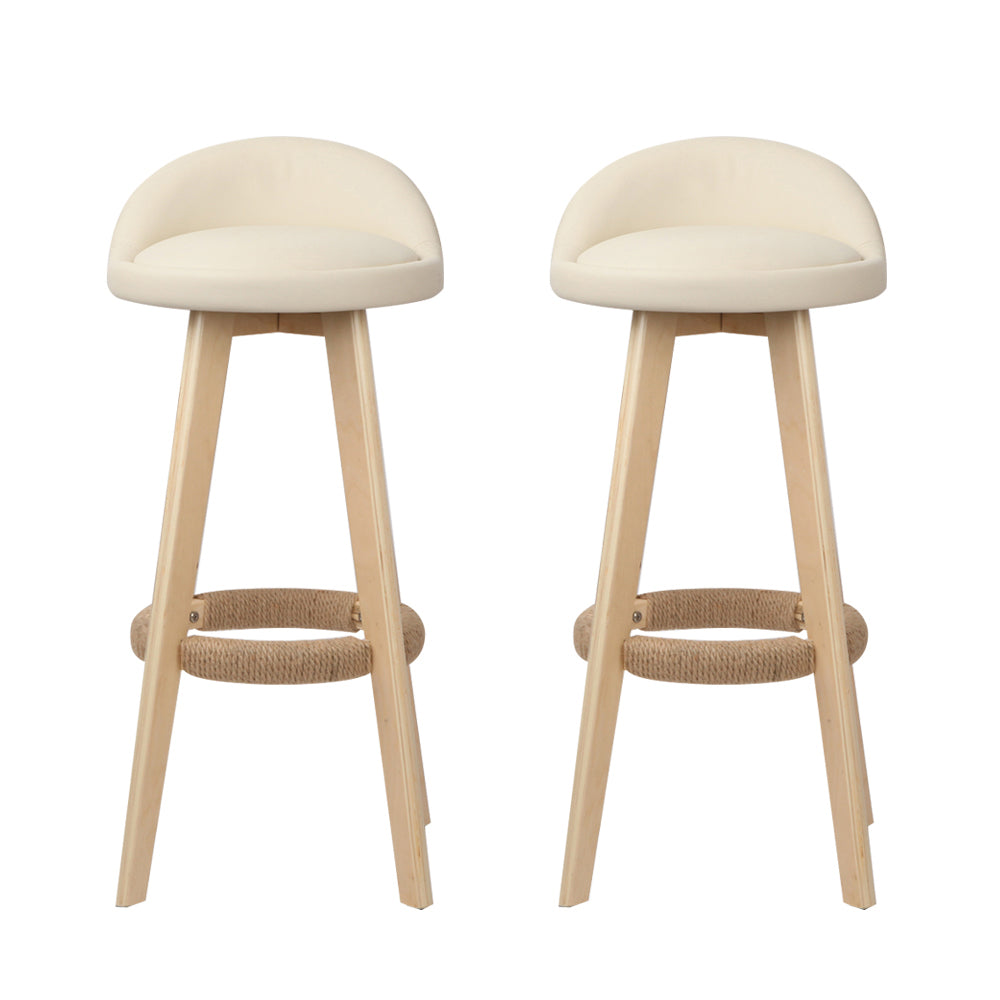 Set of 2 Calista Leather Upholstered Bar Stools - Beige