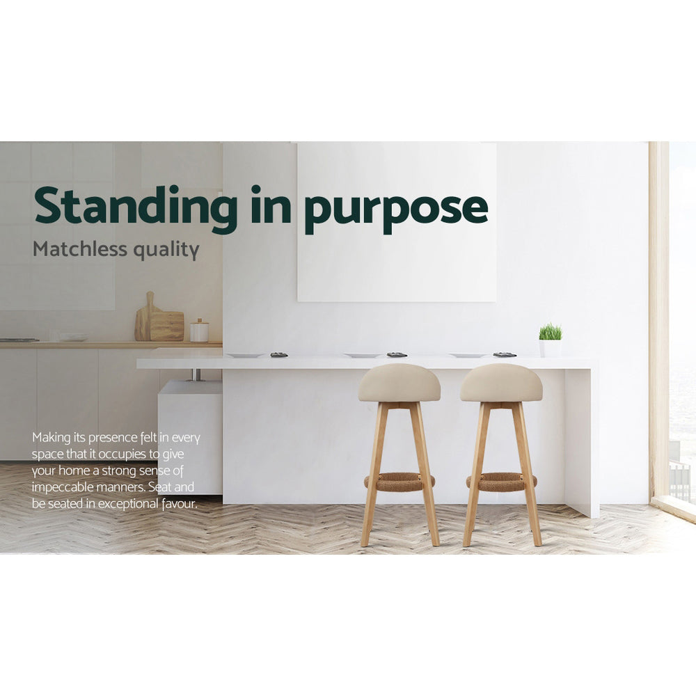 Set of 2 Calista Leather Upholstered Bar Stools - Beige