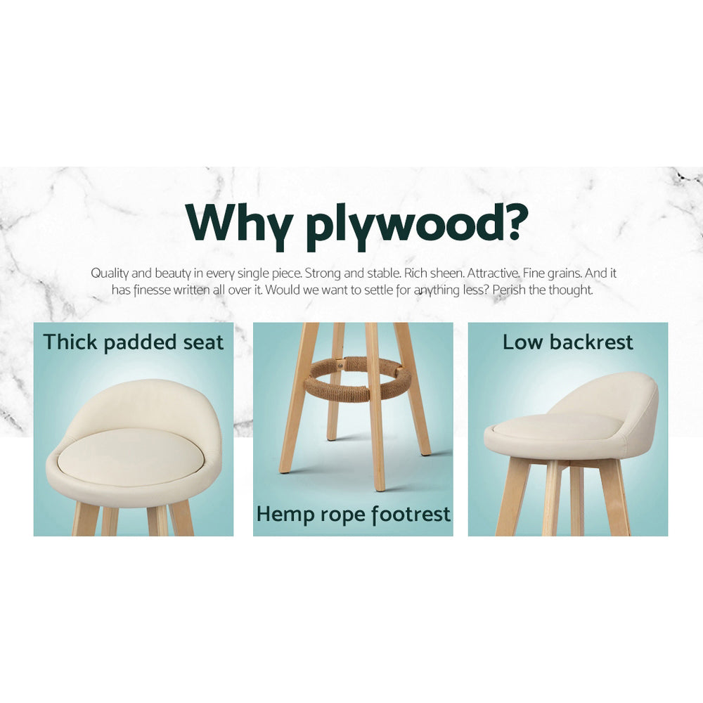 Set of 2 Calista Leather Upholstered Bar Stools - Beige