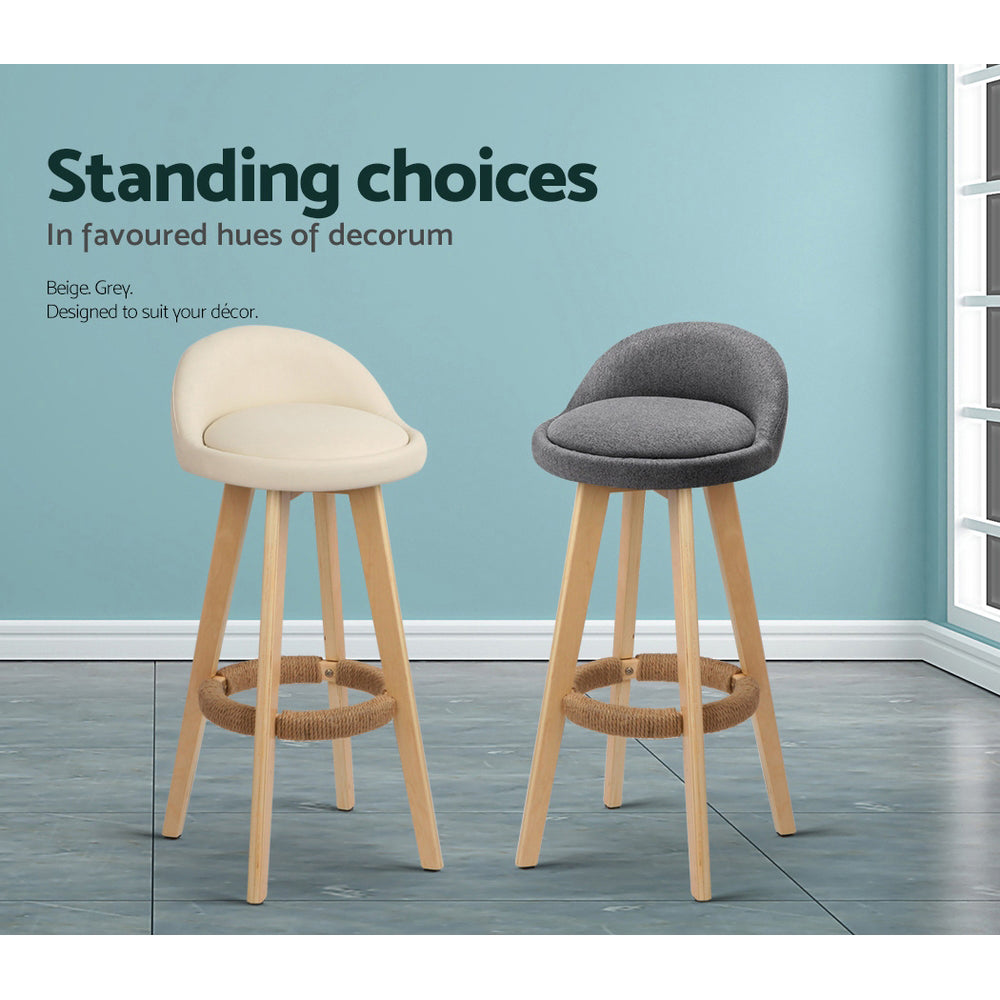 Set of 2 Calista Leather Upholstered Bar Stools - Beige