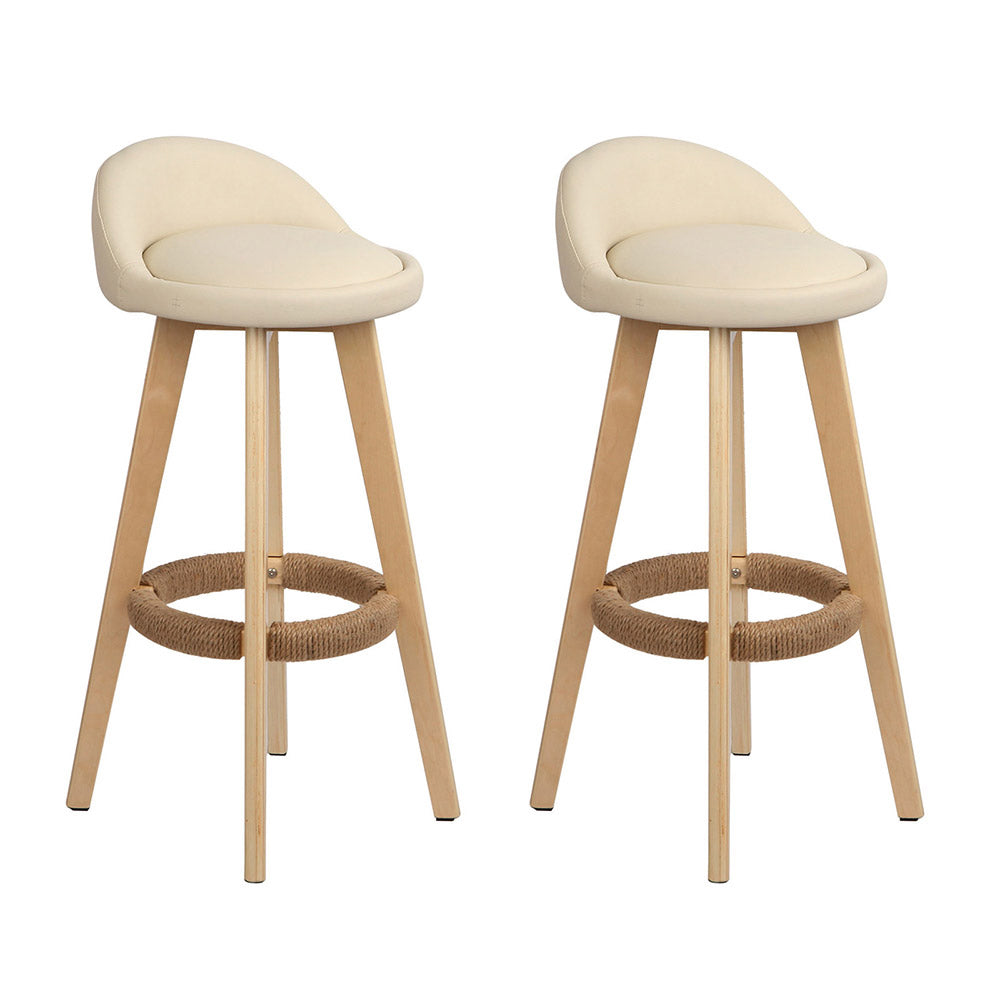 Set of 2 Calista Leather Upholstered Bar Stools - Beige