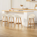 Set of 4 Calista Leather Upholstered Bar Stools - Beige