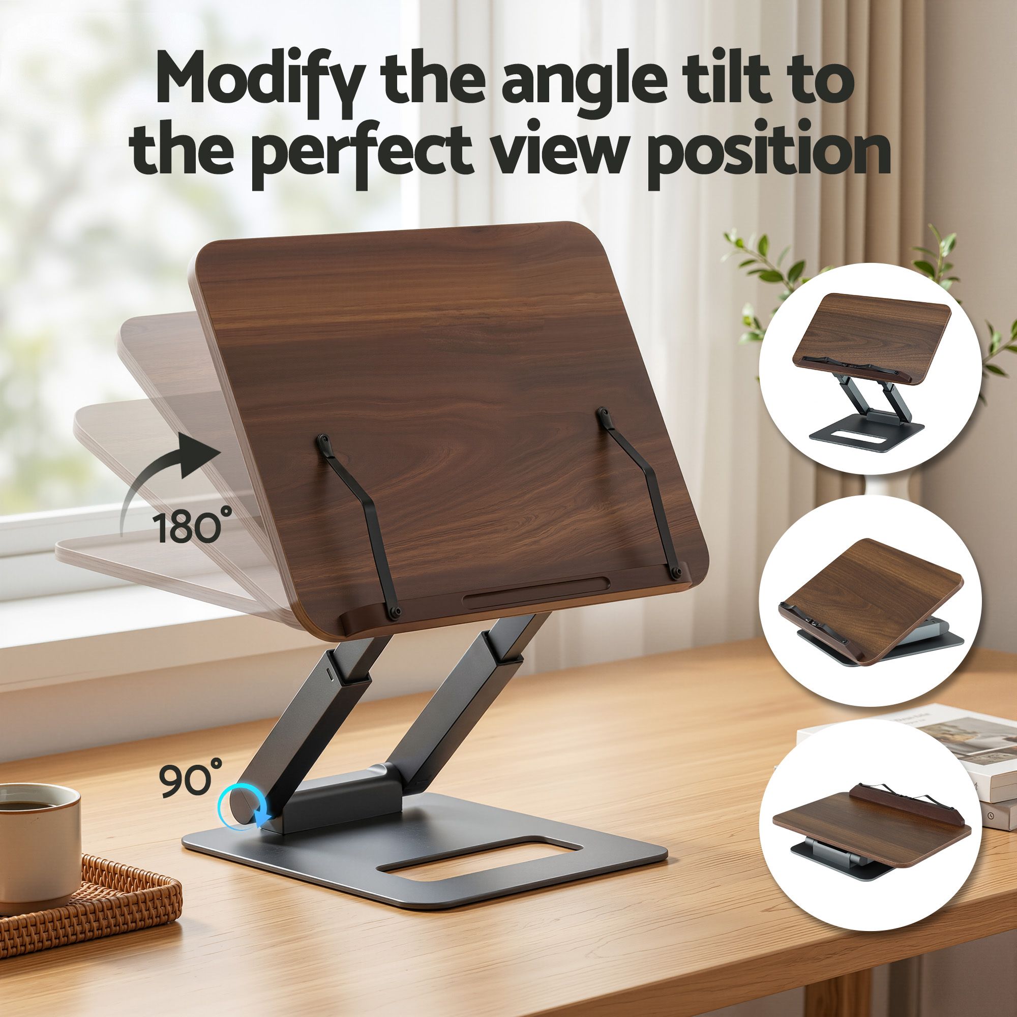 Book Stand Telescopic Book Holder with Page Clip Ergonomic Desktop Stands OAK