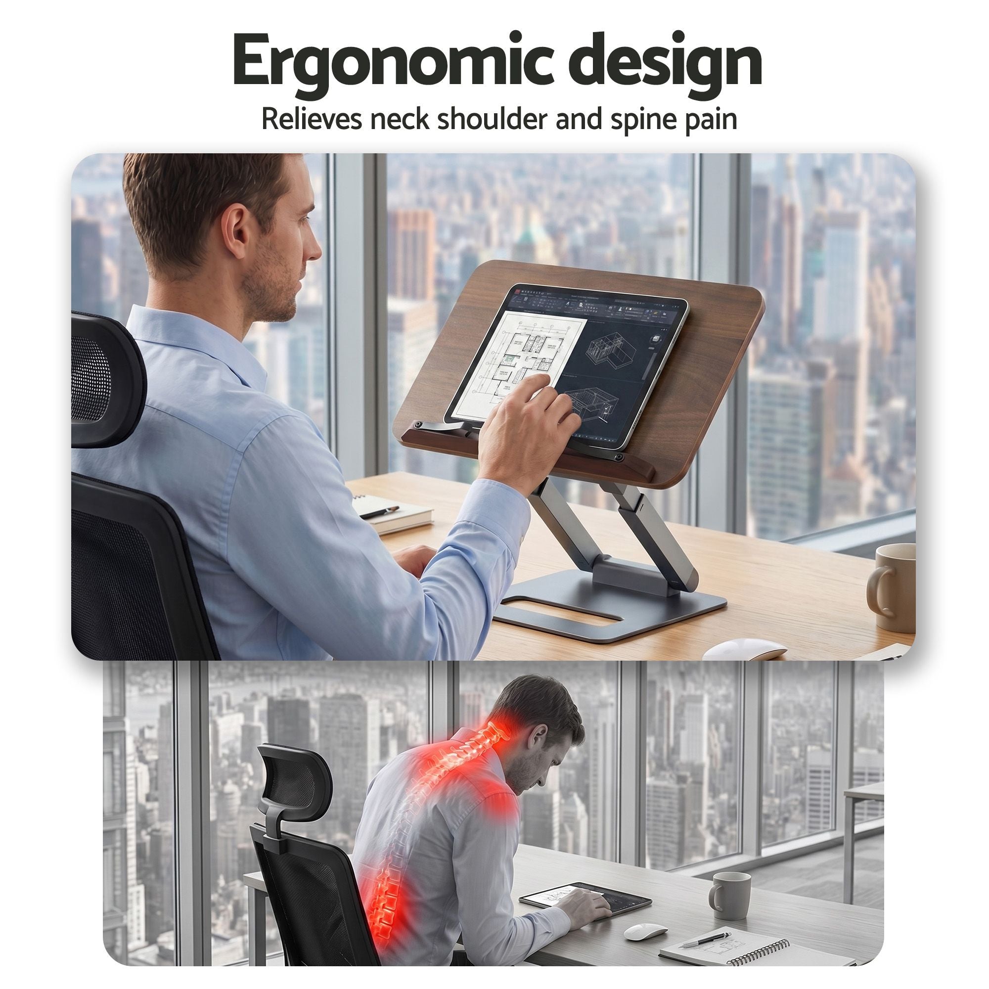 Book Stand Telescopic Book Holder with Page Clip Ergonomic Desktop Stands OAK